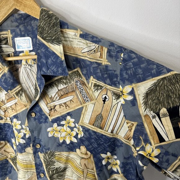 Pride Hawaiian Shirt Men’s 2XL Blue Yellow Floral Surfboards Aloha Vintage Vibes - Picture 2 of 4